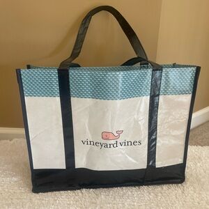 Vineyard Vines Blue and White Tote with Pink Whale